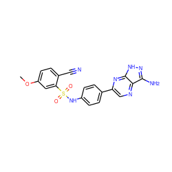 COc1ccc(C#N)c(S(=O)(=O)Nc2ccc(-c3cnc4c(N)n[nH]c4n3)cc2)c1 ZINC000148833389