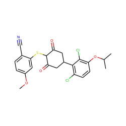 COc1ccc(C#N)c(SC2C(=O)CC(c3c(Cl)ccc(OC(C)C)c3Cl)CC2=O)c1 ZINC000473128399