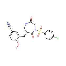 COc1ccc(C#N)cc1C[C@@H]1CNC(=O)CN(S(=O)(=O)c2ccc(Cl)cc2)C1=O ZINC000028894365