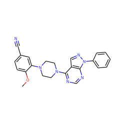COc1ccc(C#N)cc1N1CCN(c2ncnc3c2cnn3-c2ccccc2)CC1 ZINC001772577209