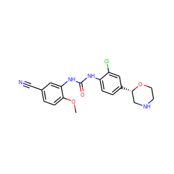 COc1ccc(C#N)cc1NC(=O)Nc1ccc([C@H]2CNCCO2)cc1Cl ZINC000149907841