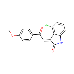 COc1ccc(C(=O)/C=C2/C(=O)Nc3cccc(Cl)c32)cc1 ZINC000101412696