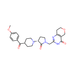 COc1ccc(C(=O)C2CCN([C@@H]3CCN(Cc4nc5c(c(=O)[nH]4)COCC5)C3=O)CC2)cc1 ZINC000207768767