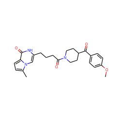 COc1ccc(C(=O)C2CCN(C(=O)CCCc3cn4c(C)ccc4c(=O)[nH]3)CC2)cc1 ZINC000653905722