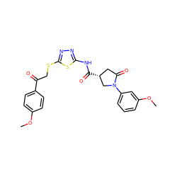 COc1ccc(C(=O)CSc2nnc(NC(=O)[C@@H]3CC(=O)N(c4cccc(OC)c4)C3)s2)cc1 ZINC000008860178