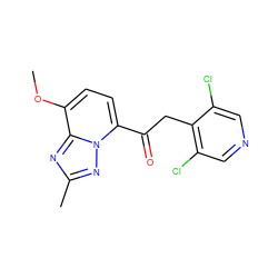 COc1ccc(C(=O)Cc2c(Cl)cncc2Cl)n2nc(C)nc12 ZINC000113276873