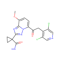 COc1ccc(C(=O)Cc2c(Cl)cncc2Cl)n2nc(C3(C(N)=O)CC3)nc12 ZINC000113276526