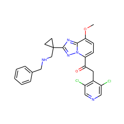 COc1ccc(C(=O)Cc2c(Cl)cncc2Cl)n2nc(C3(CNCc4ccccc4)CC3)nc12 ZINC000139731114