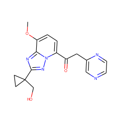 COc1ccc(C(=O)Cc2cnccn2)n2nc(C3(CO)CC3)nc12 ZINC000139731283