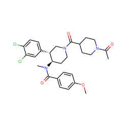 COc1ccc(C(=O)N(C)[C@@H]2CCN(C(=O)C3CCN(C(C)=O)CC3)C[C@H]2c2ccc(Cl)c(Cl)c2)cc1 ZINC000096167353