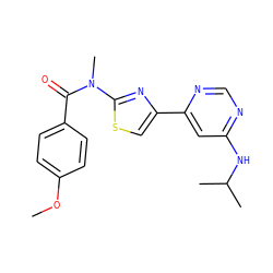 COc1ccc(C(=O)N(C)c2nc(-c3cc(NC(C)C)ncn3)cs2)cc1 ZINC000084653999