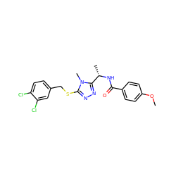 COc1ccc(C(=O)N[C@@H](C)c2nnc(SCc3ccc(Cl)c(Cl)c3)n2C)cc1 ZINC000001078240