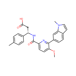 COc1ccc(C(=O)N[C@@H](CC(=O)O)c2ccc(C)cc2)nc1-c1ccc2ccn(C)c2c1 ZINC000261138180