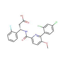 COc1ccc(C(=O)N[C@@H](CC(=O)O)c2ccccc2F)nc1-c1ccc(Cl)cc1Cl ZINC000203327128