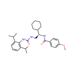 COc1ccc(C(=O)N[C@@H](CNC(=O)Nc2c(C(C)C)cccc2C(C)C)C2CCCCC2)cc1 ZINC000013737242