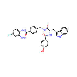 COc1ccc(C(=O)N[C@@H](Cc2c[nH]c3ccccc23)C(=O)NCc2ccc(C(=O)Nc3ccc(F)cc3N)cc2)cc1 ZINC001772615816