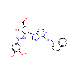 COc1ccc(C(=O)N[C@@H]2[C@H](O)[C@@H](CO)O[C@H]2n2cnc3c(NCc4cccc5ccccc45)ncnc32)cc1OC ZINC000026188314