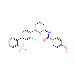 COc1ccc(C(=O)N[C@@H]2CCCN(c3ccc(-c4ccccc4S(C)(=O)=O)cc3F)C2=O)cc1 ZINC000029125323