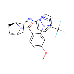 COc1ccc(C(=O)N2[C@H]3CC[C@H]2[C@H](Nc2ccc(C(F)(F)F)cn2)C3)c(-n2nccn2)c1 ZINC000221060064