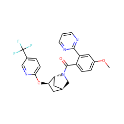 COc1ccc(C(=O)N2C[C@H]3C[C@@H](Oc4ccc(C(F)(F)F)cn4)[C@H]2C3)c(-c2ncccn2)c1 ZINC000218524745