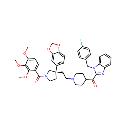 COc1ccc(C(=O)N2CC[C@@](CCN3CCC(C(=O)c4nc5ccccc5n4Cc4ccc(F)cc4)CC3)(c3ccc4c(c3)OCO4)C2)c(OC)c1OC ZINC000095541759