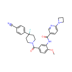 COc1ccc(C(=O)N2CCC(F)(c3ccc(C#N)cc3)CC2)cc1NC(=O)c1ccc(N2CCC2)nc1 ZINC000098185680