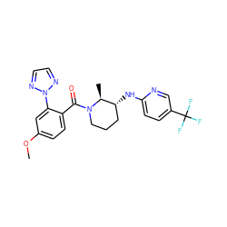 COc1ccc(C(=O)N2CCC[C@@H](Nc3ccc(C(F)(F)F)cn3)[C@@H]2C)c(-n2nccn2)c1 ZINC000218545457