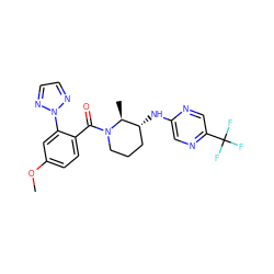 COc1ccc(C(=O)N2CCC[C@@H](Nc3cnc(C(F)(F)F)cn3)[C@@H]2C)c(-n2nccn2)c1 ZINC000225913776