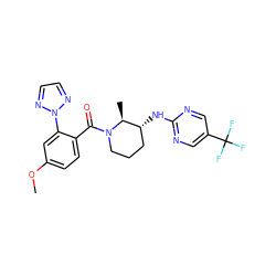 COc1ccc(C(=O)N2CCC[C@@H](Nc3ncc(C(F)(F)F)cn3)[C@@H]2C)c(-n2nccn2)c1 ZINC000218545563