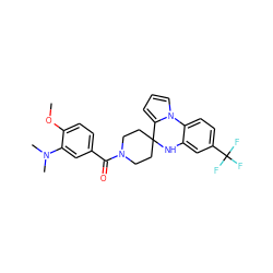 COc1ccc(C(=O)N2CCC3(CC2)Nc2cc(C(F)(F)F)ccc2-n2cccc23)cc1N(C)C ZINC000219745244