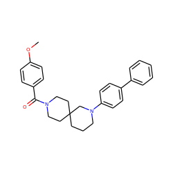 COc1ccc(C(=O)N2CCC3(CCCN(c4ccc(-c5ccccc5)cc4)C3)CC2)cc1 ZINC000003955806