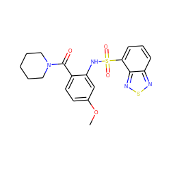 COc1ccc(C(=O)N2CCCCC2)c(NS(=O)(=O)c2cccc3nsnc23)c1 ZINC000040575641