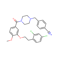 COc1ccc(C(=O)N2CCN(Cc3ccc(C#N)cc3)CC2)cc1OCCc1ccc(Cl)cc1Cl ZINC000013643442