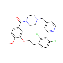 COc1ccc(C(=O)N2CCN(Cc3ccncc3)CC2)cc1OCCc1ccc(Cl)cc1Cl ZINC000013643417