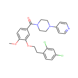 COc1ccc(C(=O)N2CCN(c3ccncc3)CC2)cc1OCCc1ccc(Cl)cc1Cl ZINC000013643473