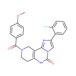 COc1ccc(C(=O)N2CCc3[nH]c(=O)n4cc(-c5ccccc5F)nc4c3C2)cc1 ZINC000027557664