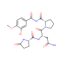 COc1ccc(C(=O)NC(=O)[C@@H]2CCCN2C(=O)[C@H](CC(N)=O)NC(=O)[C@@H]2CCC(=O)N2)cc1O ZINC001772630180