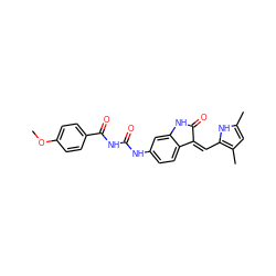 COc1ccc(C(=O)NC(=O)Nc2ccc3c(c2)NC(=O)/C3=C\c2[nH]c(C)cc2C)cc1 ZINC000205825156