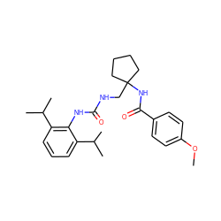 COc1ccc(C(=O)NC2(CNC(=O)Nc3c(C(C)C)cccc3C(C)C)CCCC2)cc1 ZINC000013737240