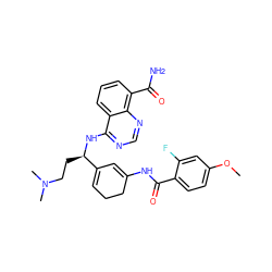 COc1ccc(C(=O)NC2=CC([C@@H](CCN(C)C)Nc3ncnc4c(C(N)=O)cccc34)=CCC2)c(F)c1 ZINC000166970263