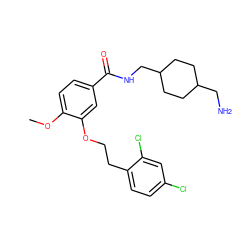 COc1ccc(C(=O)NCC2CCC(CN)CC2)cc1OCCc1ccc(Cl)cc1Cl ZINC000013643491