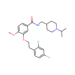 COc1ccc(C(=O)NCC2CCN(C(C)C)CC2)cc1OCCc1ccc(Cl)cc1Cl ZINC000013643419