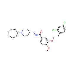 COc1ccc(C(=O)NCC2CCN(C3CCCCCC3)CC2)cc1OCCc1ccc(Cl)cc1Cl ZINC000013643500