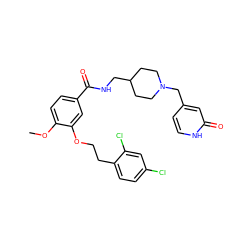 COc1ccc(C(=O)NCC2CCN(Cc3cc[nH]c(=O)c3)CC2)cc1OCCc1ccc(Cl)cc1Cl ZINC000026673458