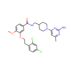 COc1ccc(C(=O)NCC2CCN(c3cc(C)nc(N)n3)CC2)cc1OCCc1ccc(Cl)cc1Cl ZINC000014953568