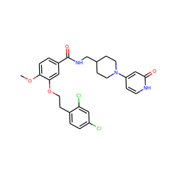 COc1ccc(C(=O)NCC2CCN(c3cc[nH]c(=O)c3)CC2)cc1OCCc1ccc(Cl)cc1Cl ZINC000014953560