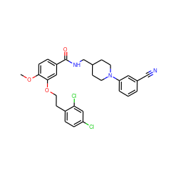 COc1ccc(C(=O)NCC2CCN(c3cccc(C#N)c3)CC2)cc1OCCc1ccc(Cl)cc1Cl ZINC000014953587