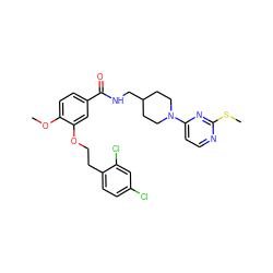 COc1ccc(C(=O)NCC2CCN(c3ccnc(SC)n3)CC2)cc1OCCc1ccc(Cl)cc1Cl ZINC000014953572