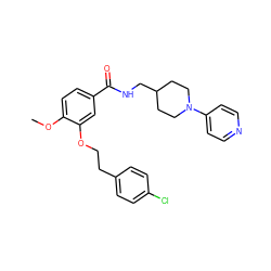 COc1ccc(C(=O)NCC2CCN(c3ccncc3)CC2)cc1OCCc1ccc(Cl)cc1 ZINC000013643401