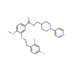 COc1ccc(C(=O)NCC2CCN(c3ccncc3)CC2)cc1OCCc1ccc(Cl)cc1Cl ZINC000013643398